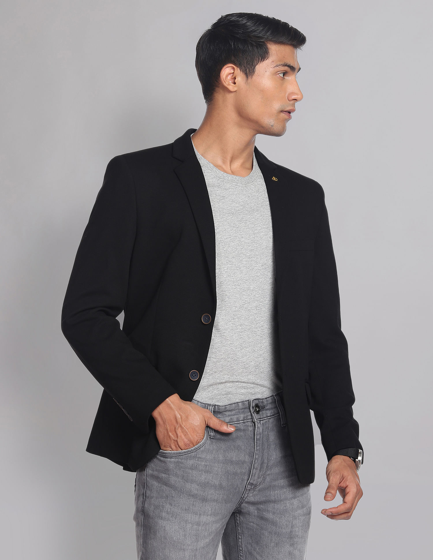 AD by Arvind Textured Slim Fit Knit Edit Blazer