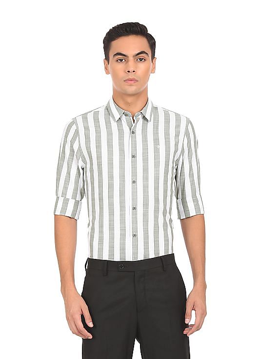 Men's Small Sies Marjan - Kyan fashion Striped Cotton-Blend Poplin Shirt White $595