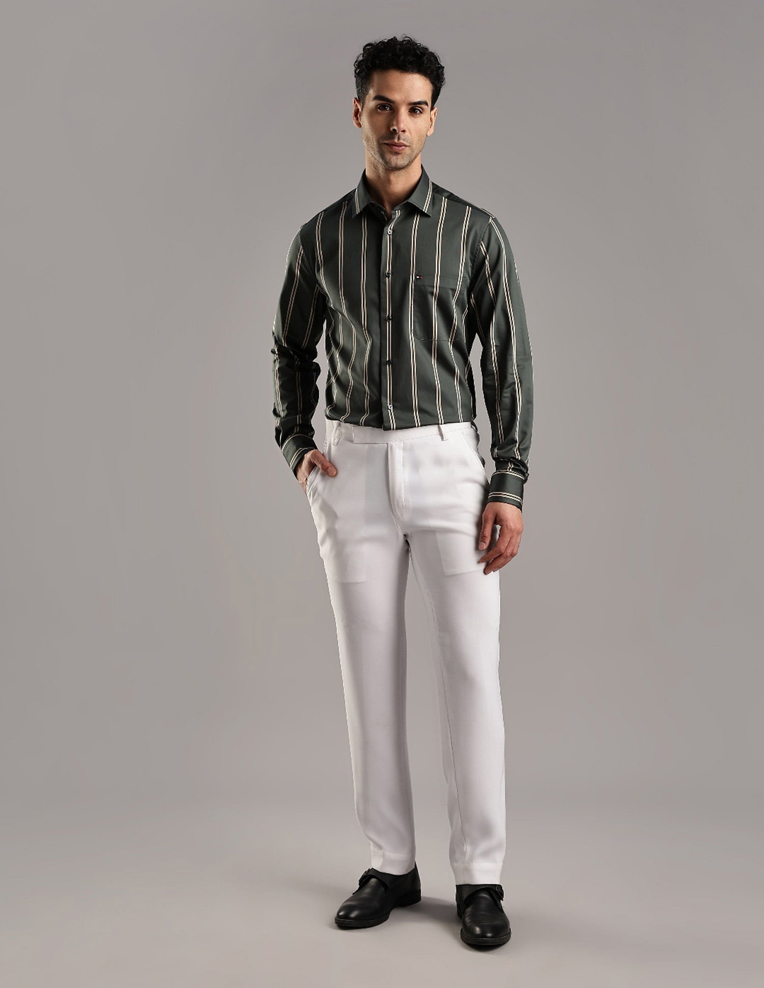 Tommy Hilfiger Striped Regular Fit Plain Woven Shirt