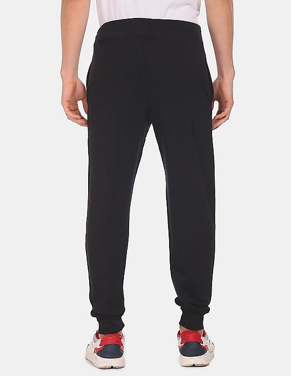 Aeropostale Men Black Drawstring Waist Solid Cotton Joggers
