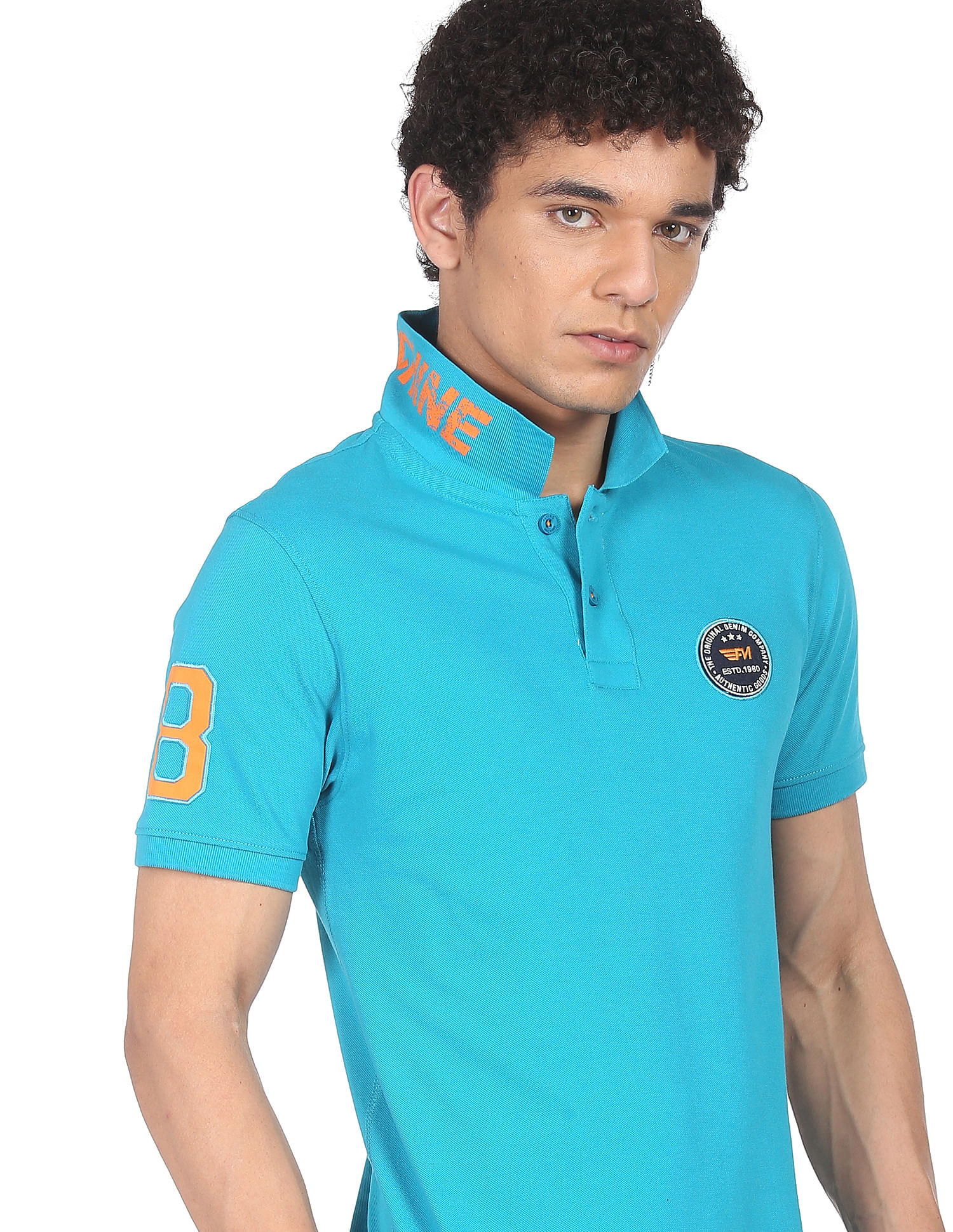 Flying Machine Appliqued Solid Pique Polo Shirt