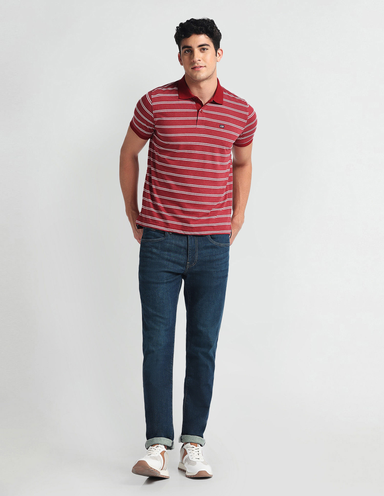 Arrow Sports Horizontal Stripe Cotton Polo Shirt