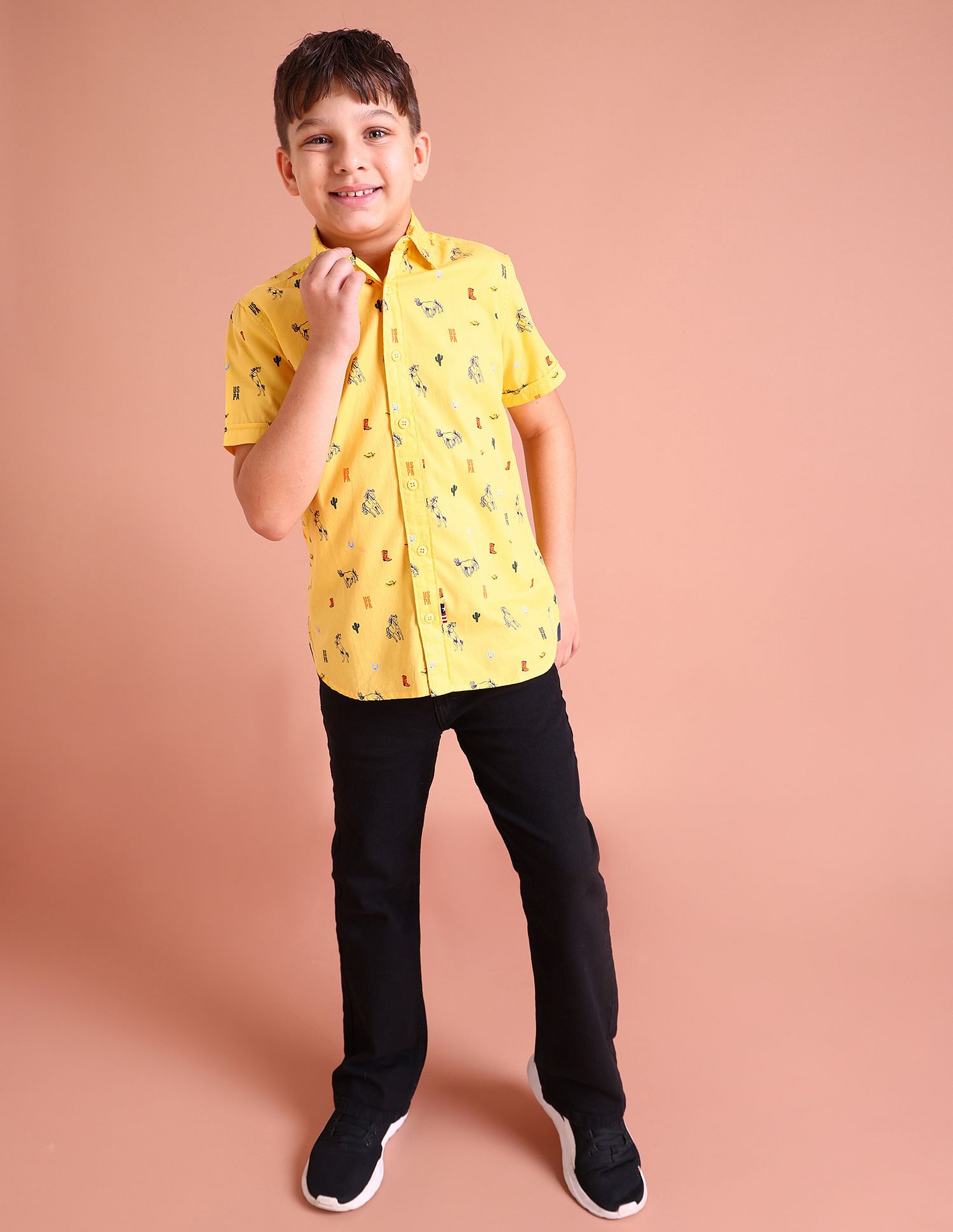U.S. Polo Assn. Kids Boys Cotton All Over Print Shirt