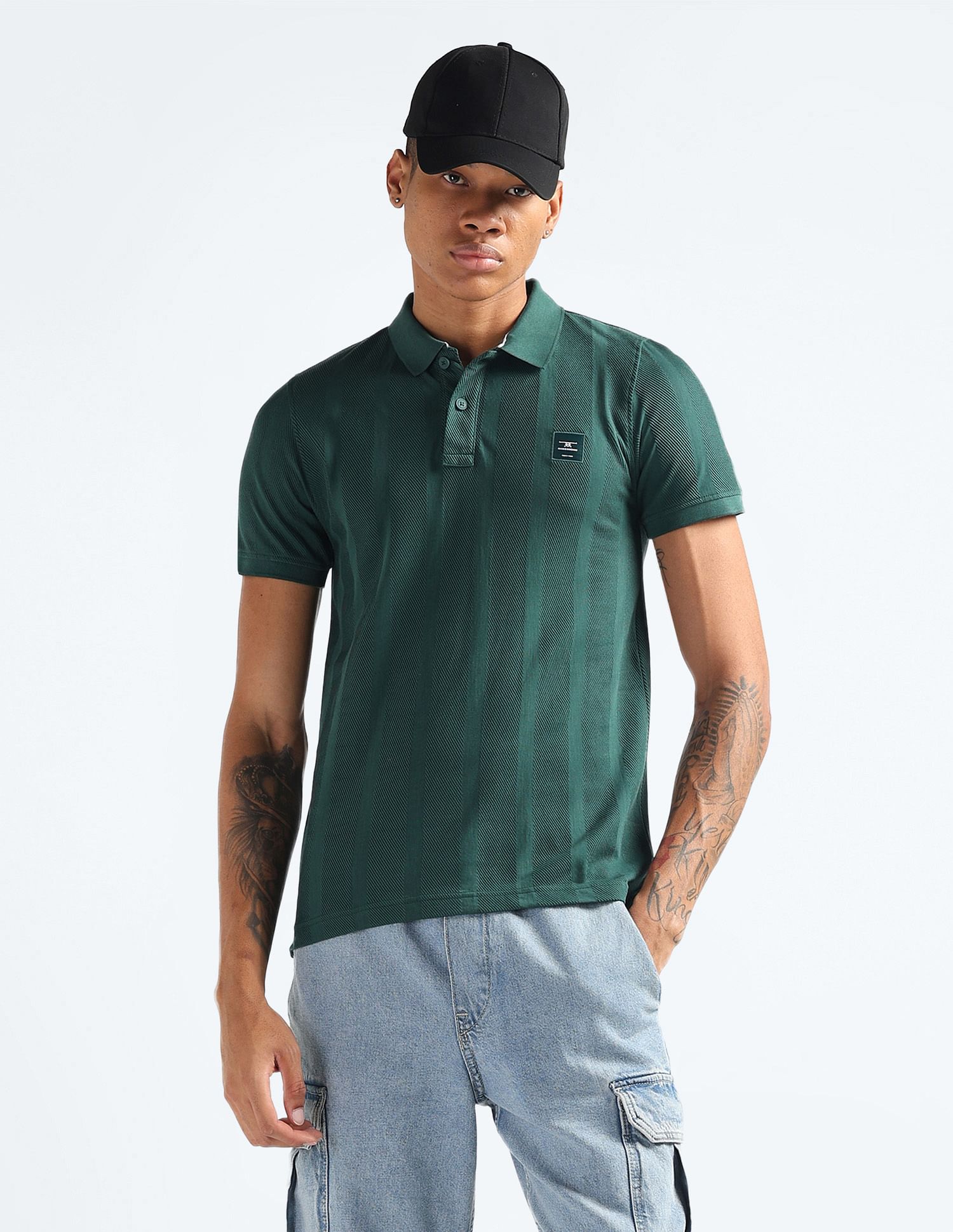 Flying Machine Vertical Stripe Patterned Knit Polo Shirt
