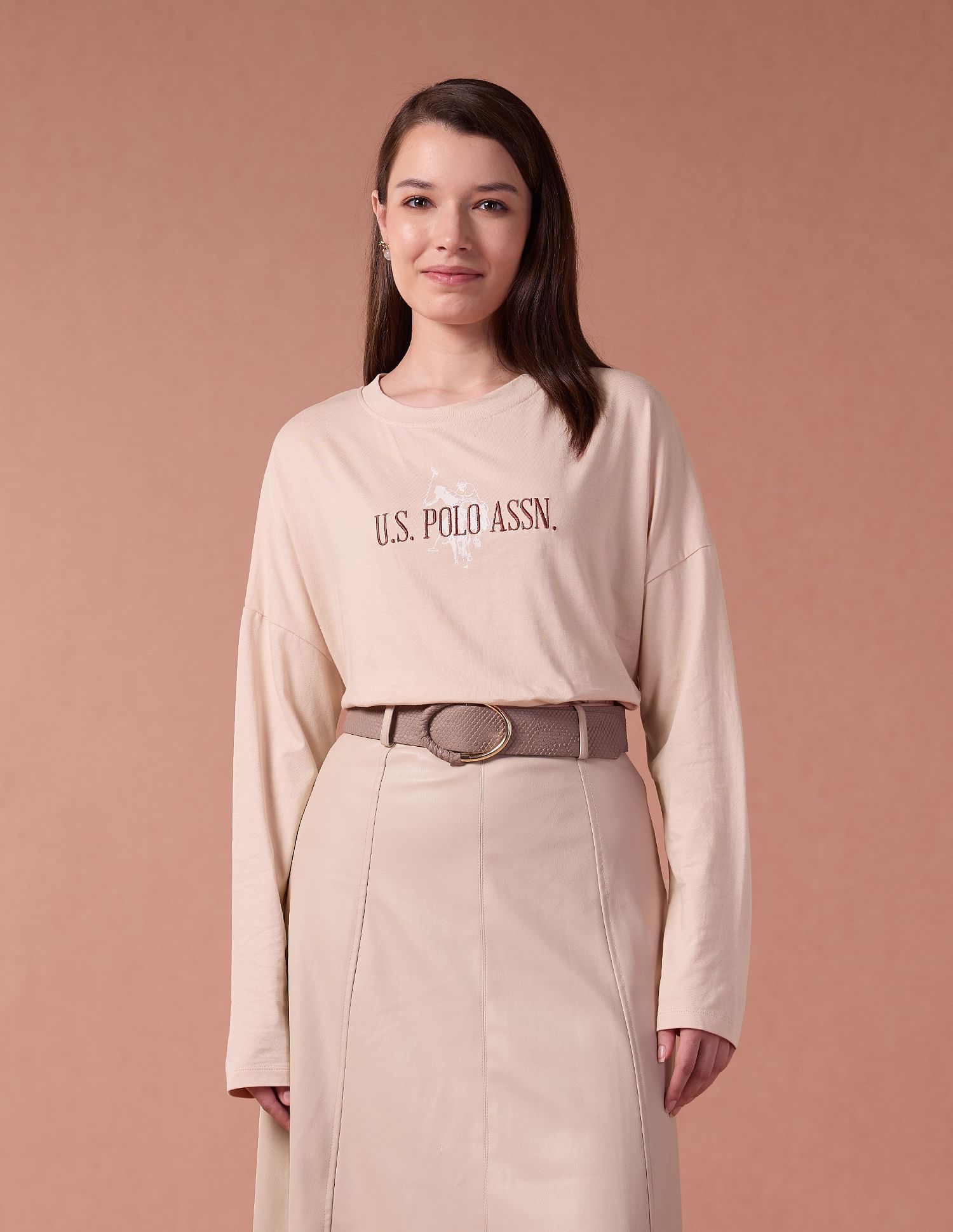 U.S. Polo Assn. Women Drop Shoulder Brand Embroidered T-Shirt