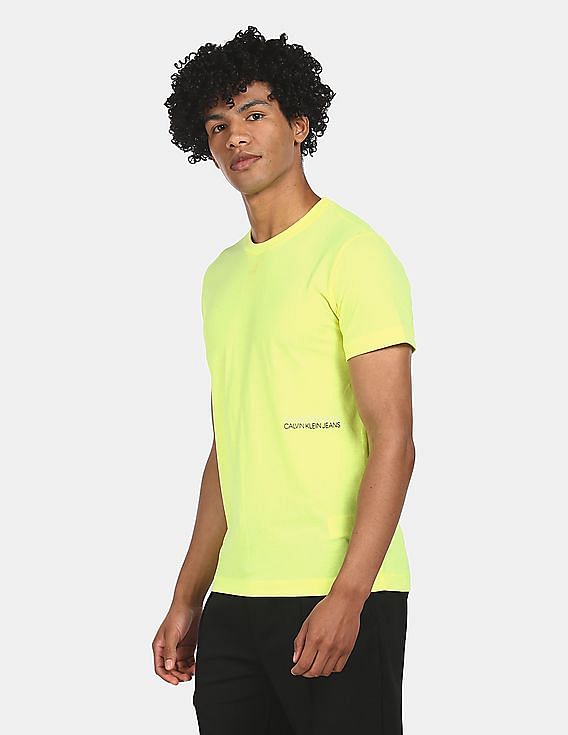Calvin Klein Men Yellow Cotton Back Skater Print T-Shirt