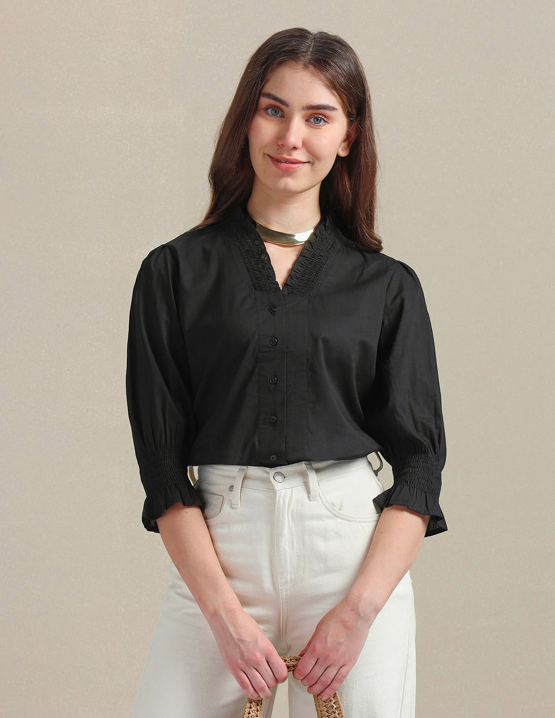 U.S. Polo Assn. Women Ruffled V-Neck Cotton Top