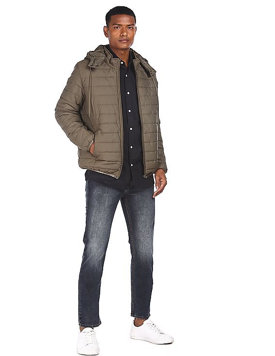 Flying Machine Detachable Hood Quilted Jacket