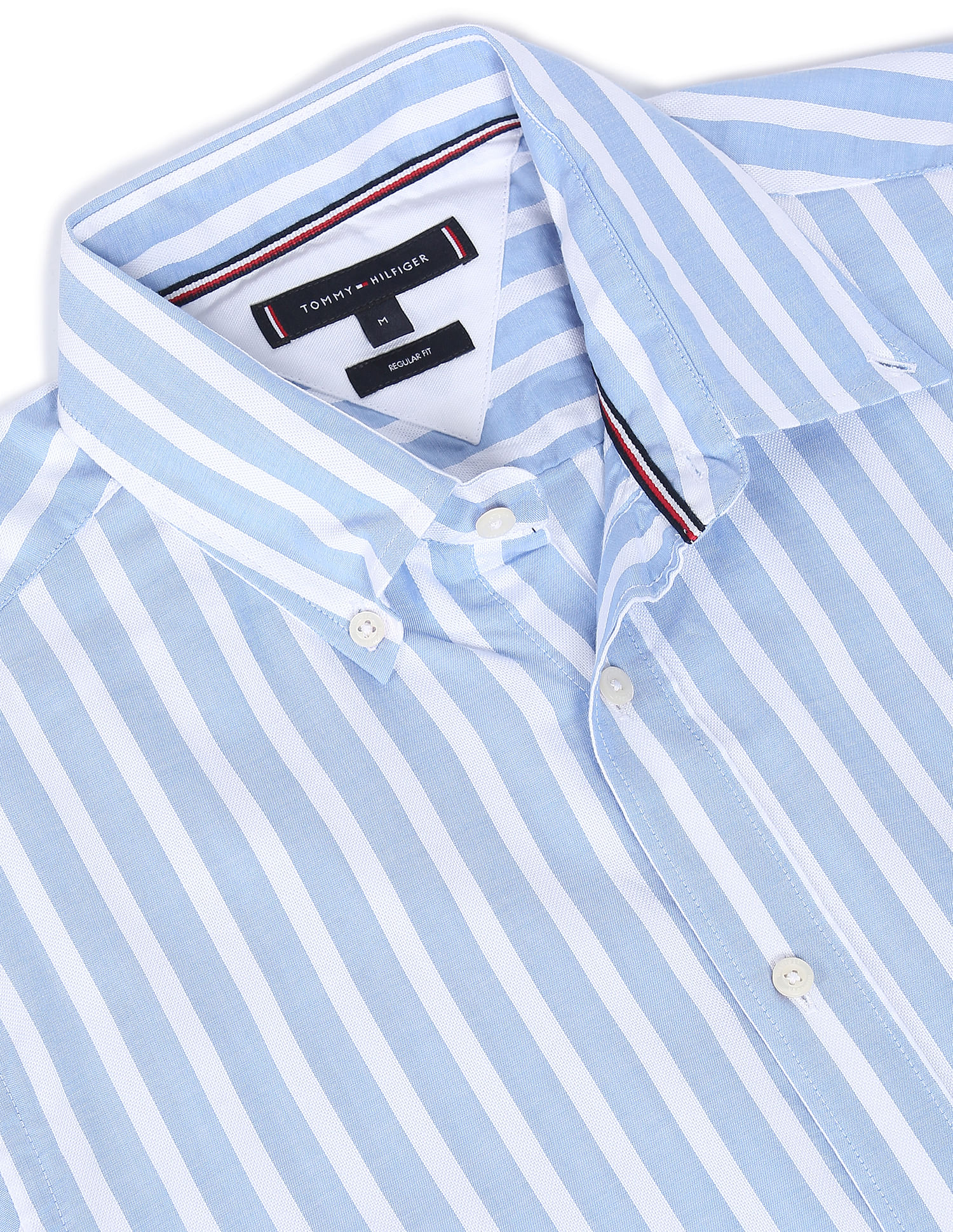 Tommy Hilfiger Men White And Blue Vertical Stripe Cotton Casual Shirt