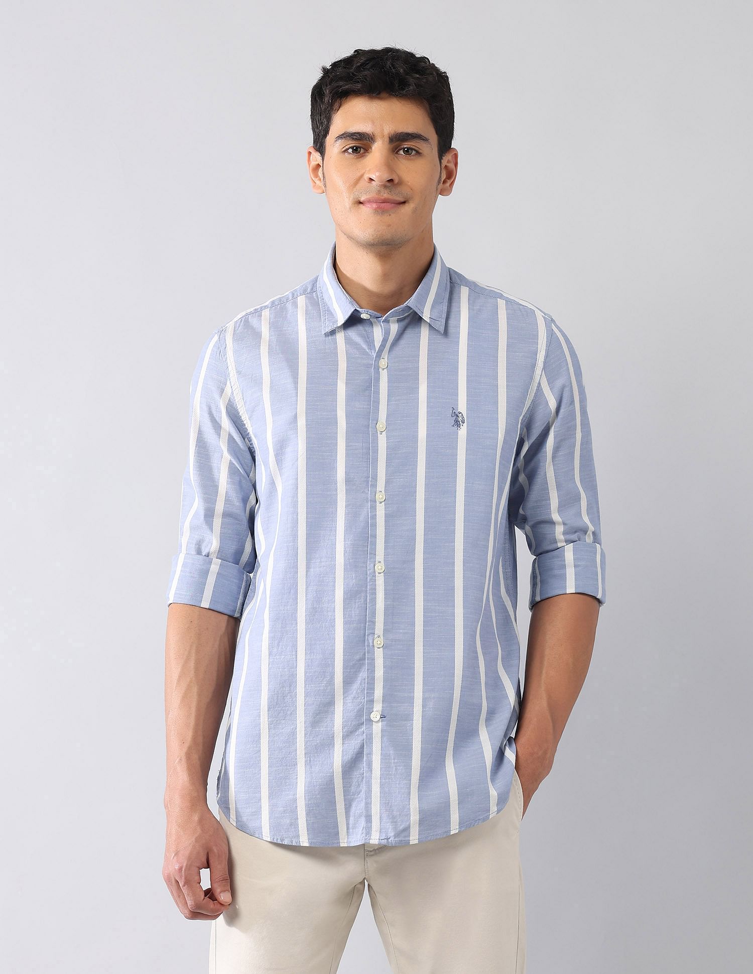 U.S. Polo Assn. Denim Co. Vertical Striped Dobby Regular Fit Shirt