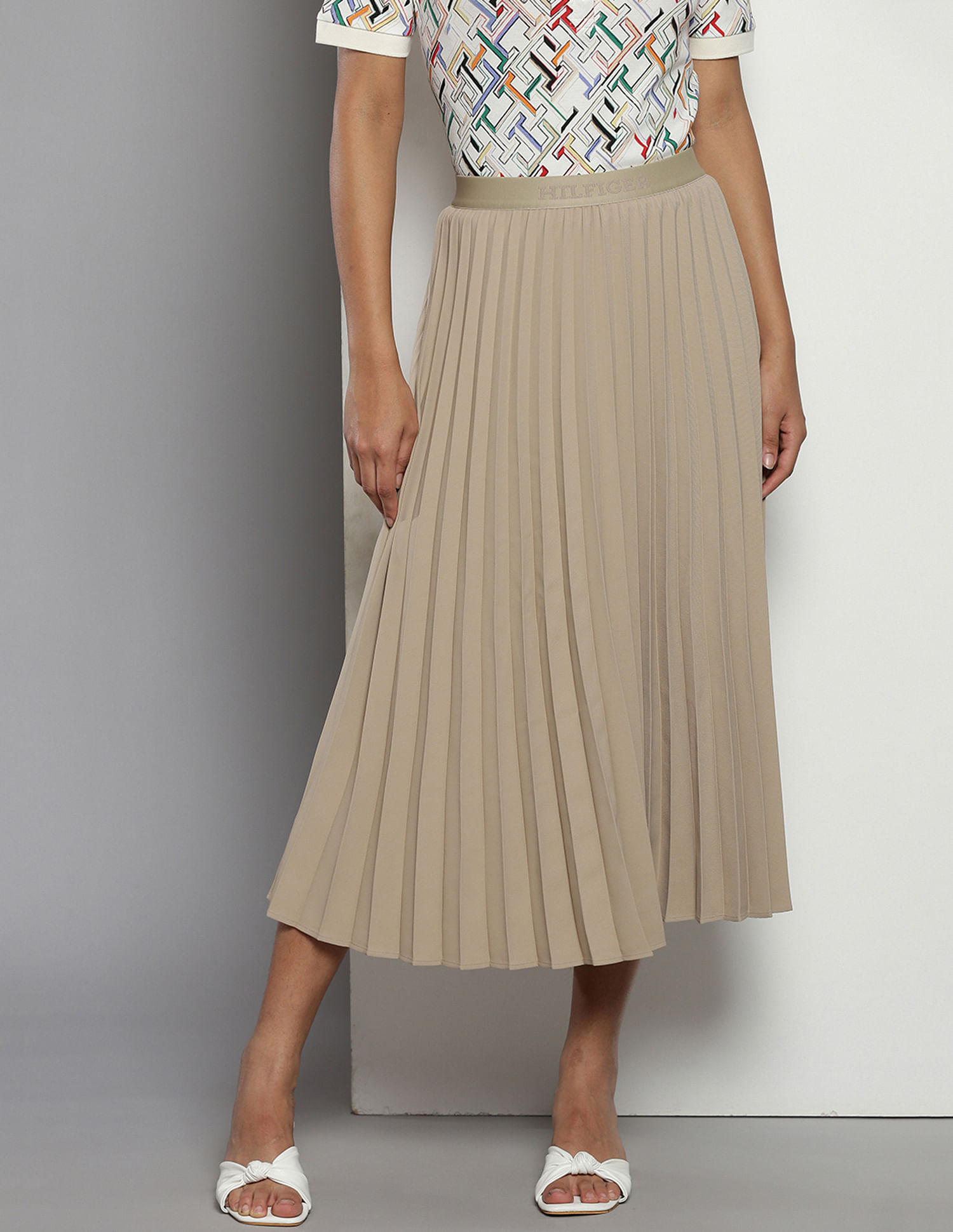 Tommy Hilfiger Fluid Twill Pleated Midi Skirt