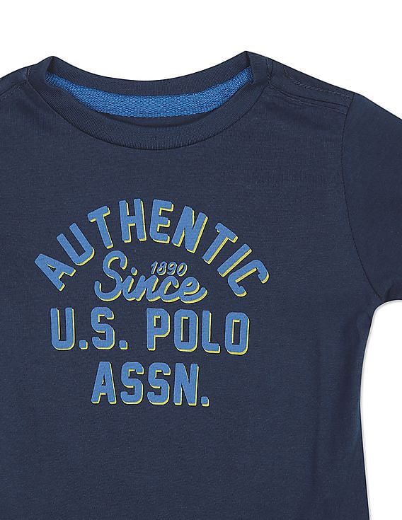 U.S. Polo Assn. Kids Boys Blue Crew Neck Graphic Print T Shirt