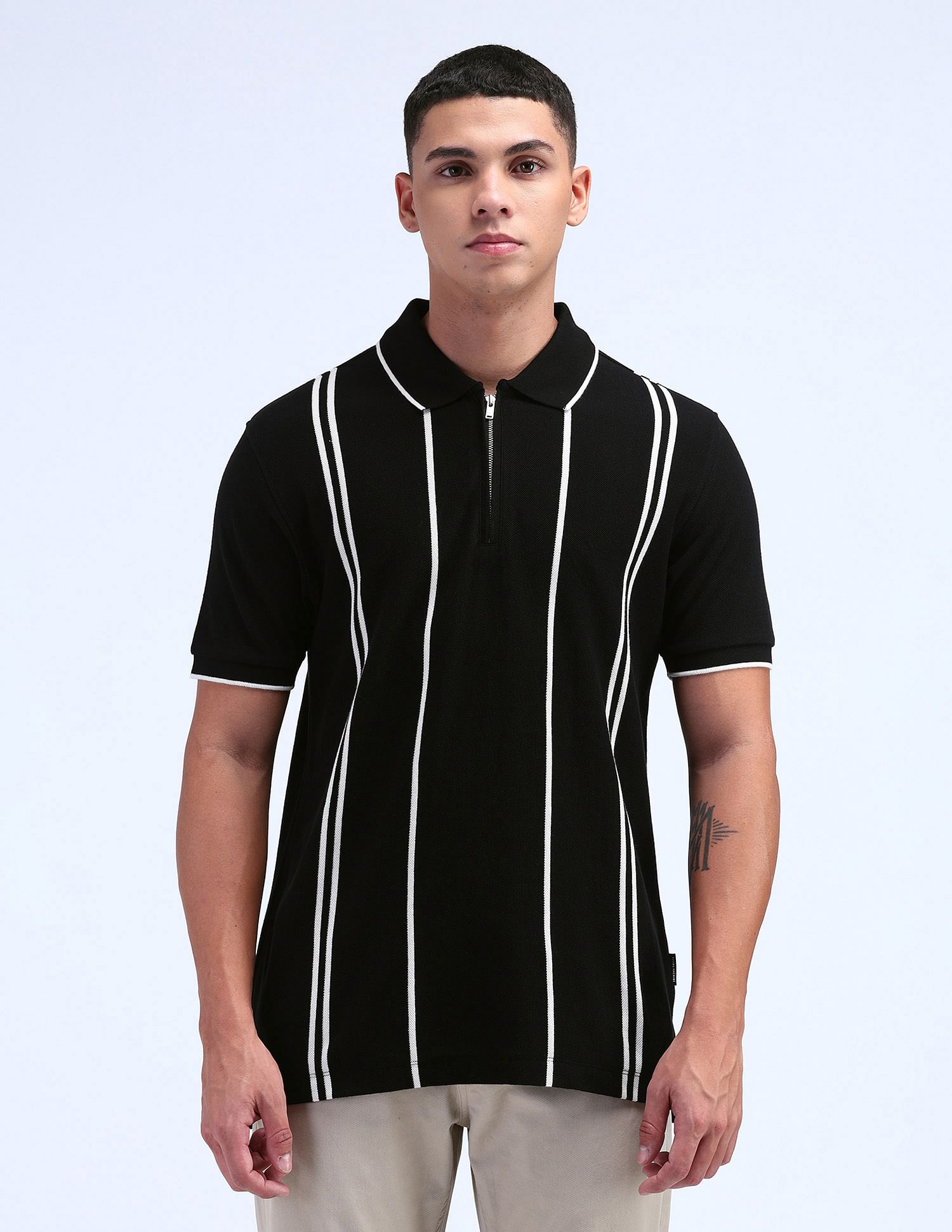 Flying Machine Vertical Striped Regular Polo Shirt