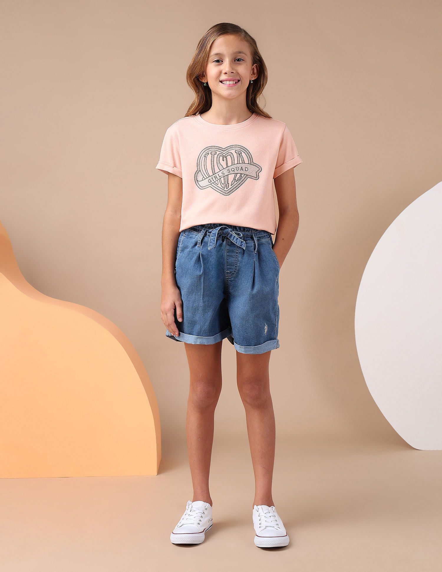 U.S. Polo Assn. Kids Girls Stud Detailed Relaxed Fit T-Shirt