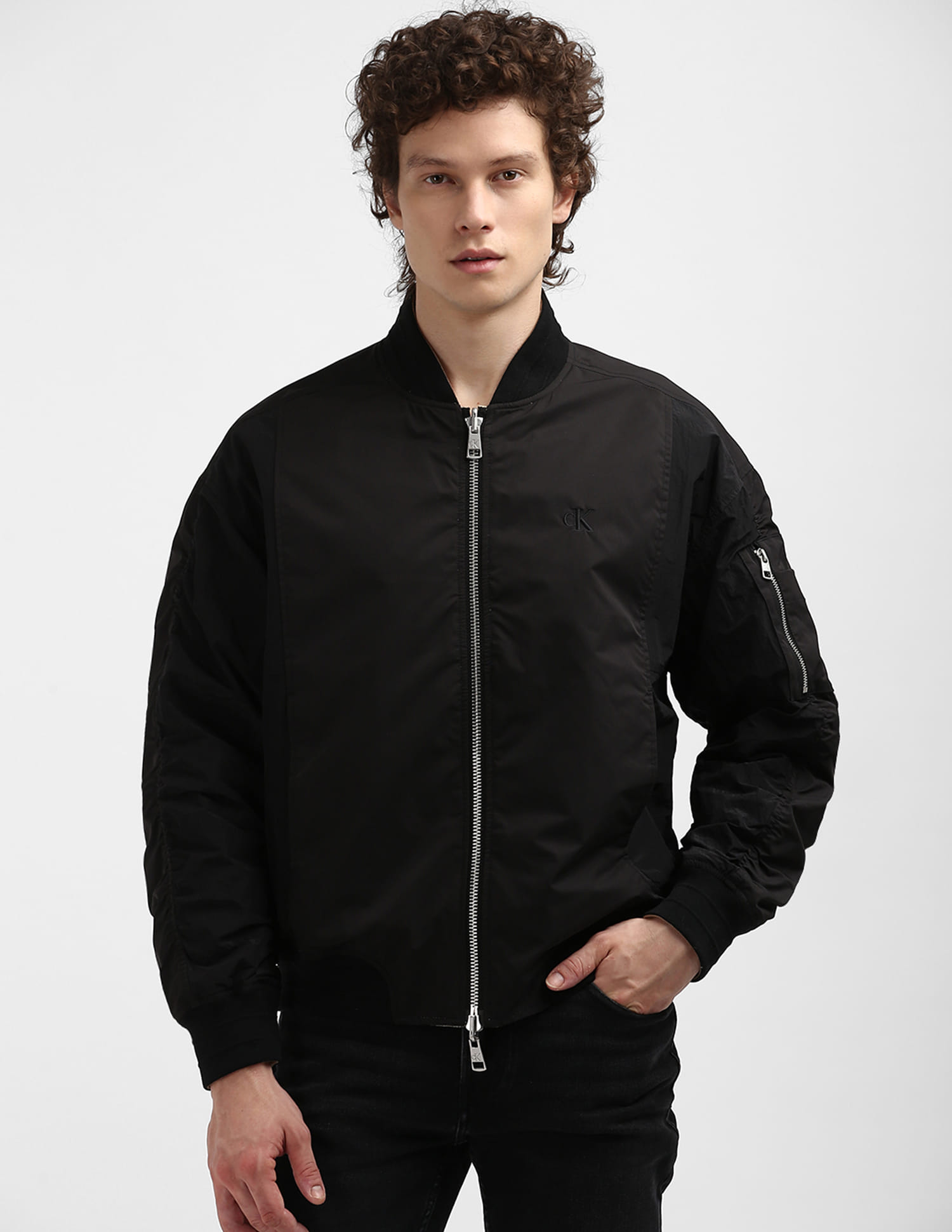 Okinawa Prefecture Mens Black Nylon Bomber Jacket White Bomber