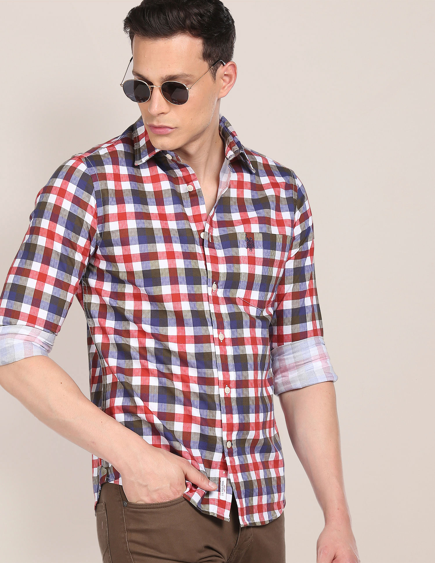 U.S. Polo Assn. Spread Collar Checked Casual Shirt