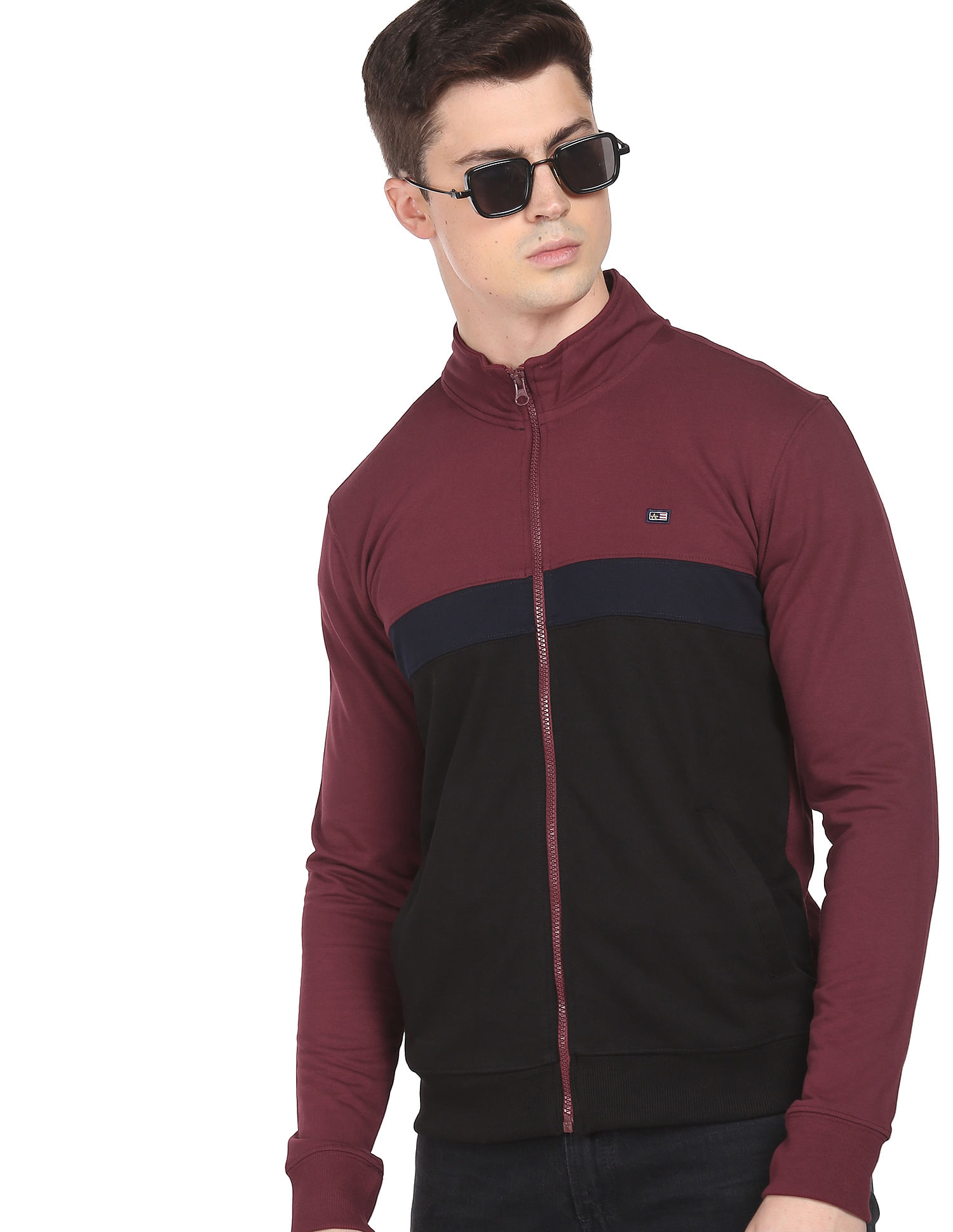 Arrow Sports High Neck Colour Block Sweatshirt