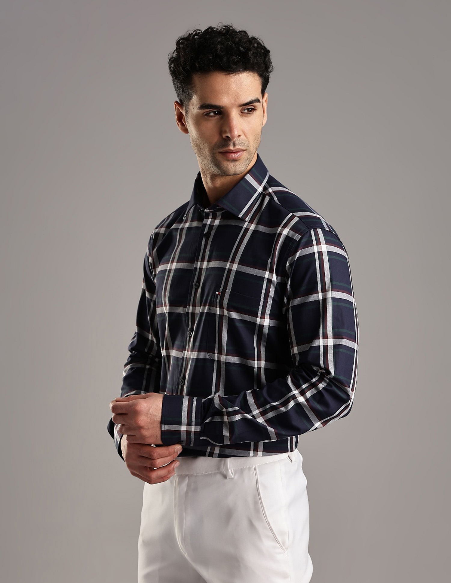 Tommy Hilfiger Checked Regular Fit Plain Woven Shirt