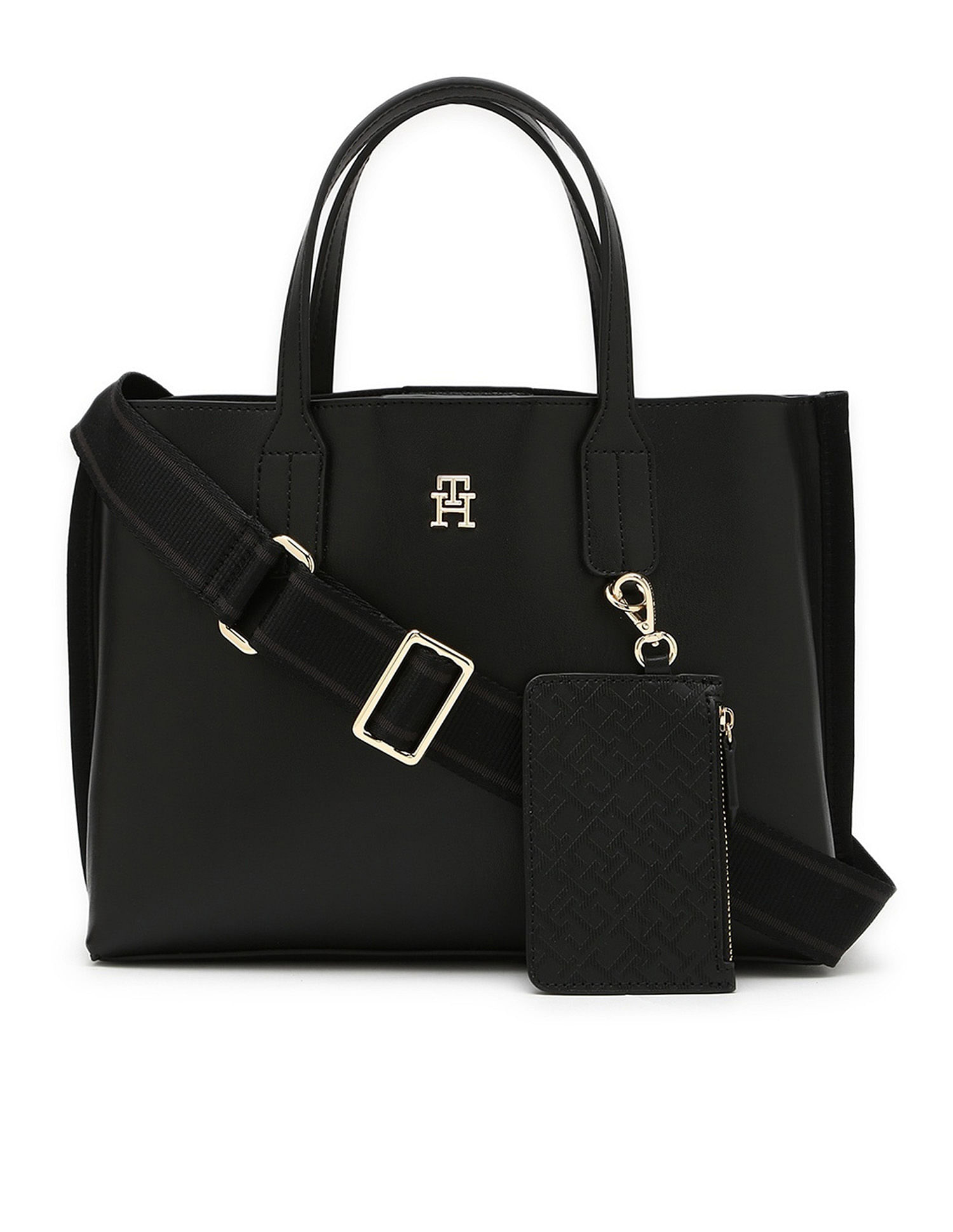 Tommy Hilfiger Solid Black Pu Handbags