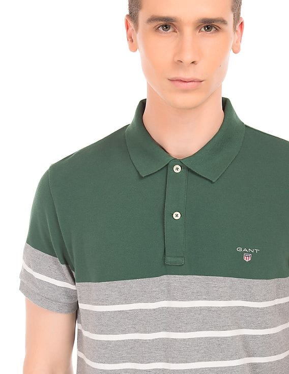 Buy Gant Men Striped Contrast Yoke Polo Shirt