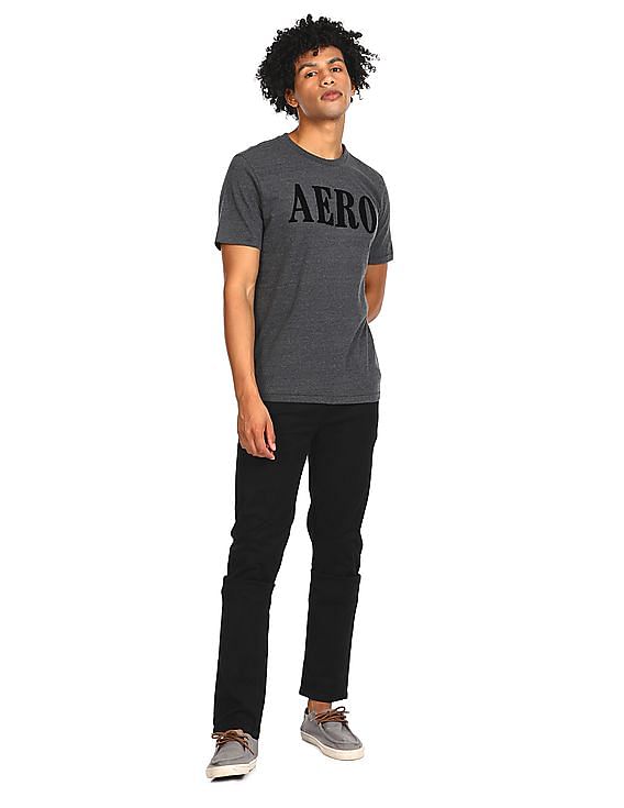 Buy Aeropostale Men Charcoal Crew Neck Appliqued Logo T-Shirt