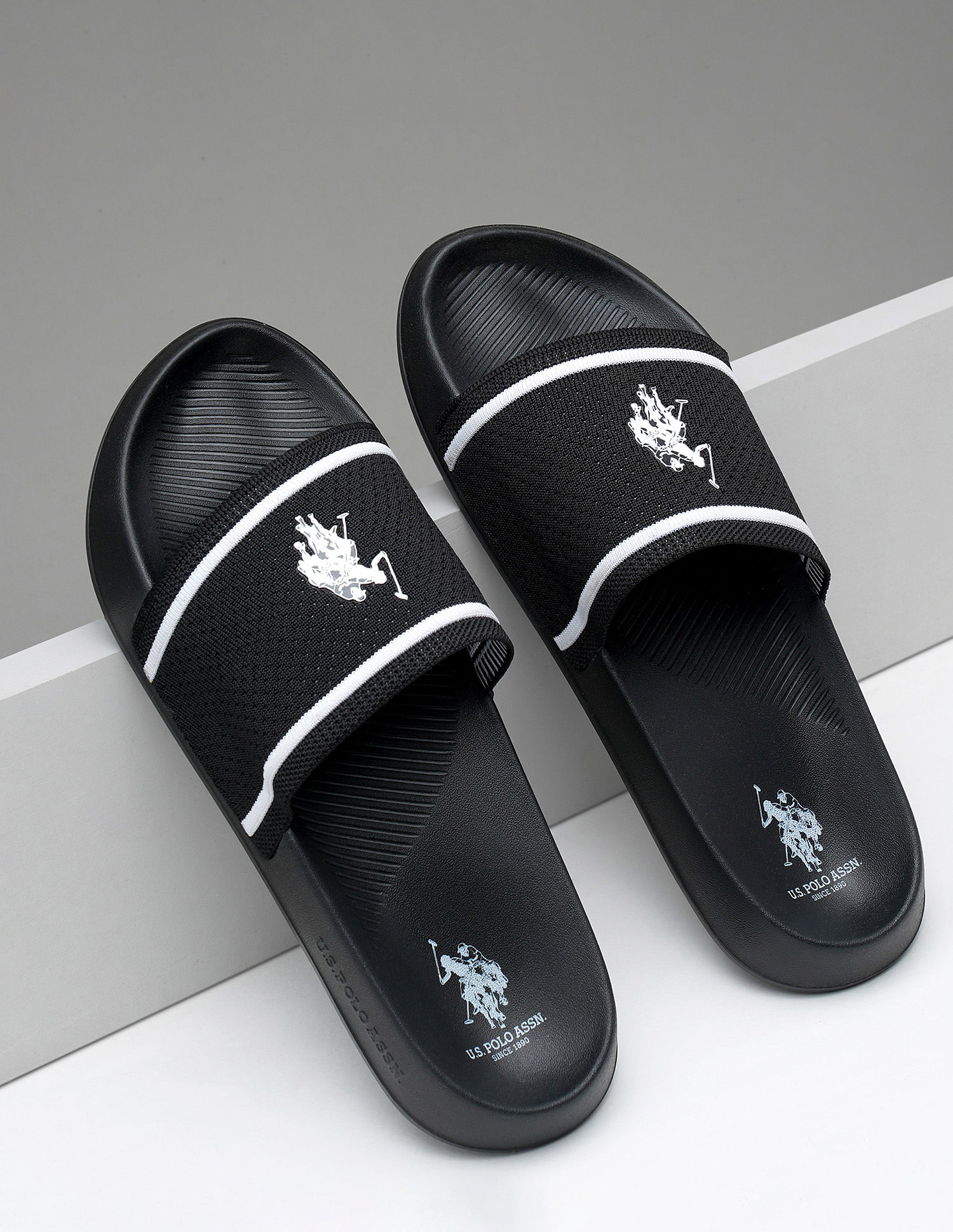 Buy U.S. Polo Assn. Open Toe Brand Print Evander 3.0 Slides NNNOW