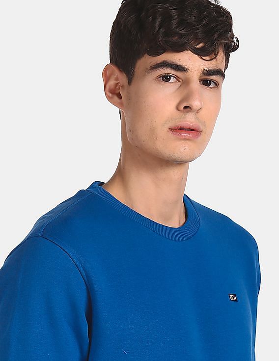 Arrow Sports Men Royal Ribbed Crew Neck Solid Sweatshirt