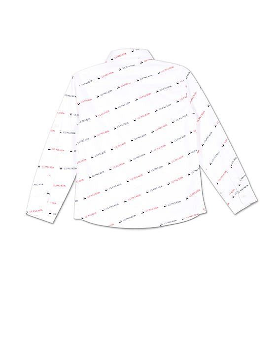U.S. Polo Assn. Kids Boys Button Down Collar Brand Print Shirt
