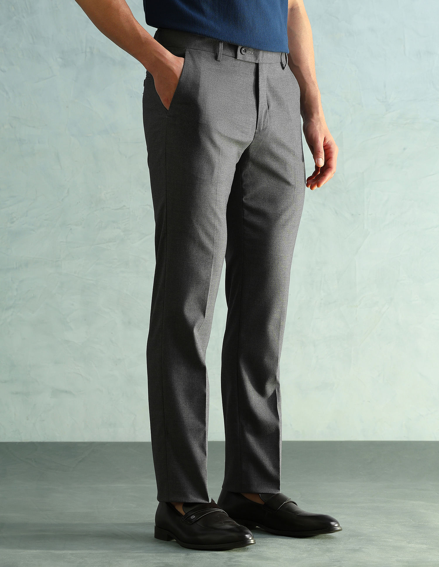Arrow Solid Slim Fit Formal Trousers