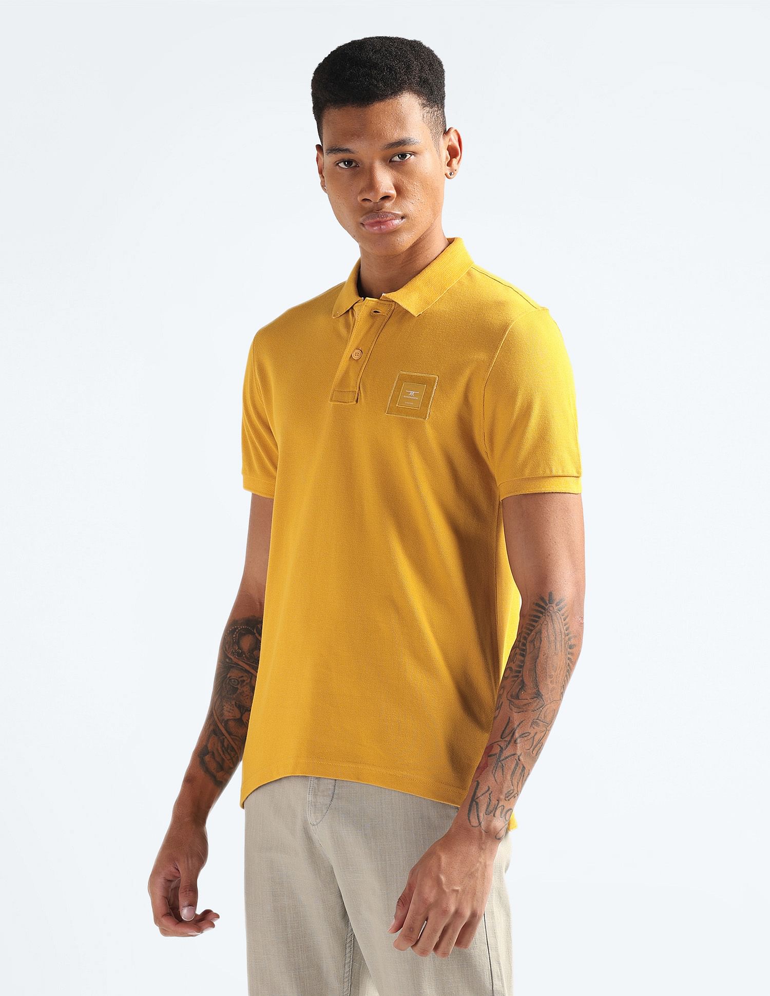 Flying Machine Logo Badge Solid Polo Shirt