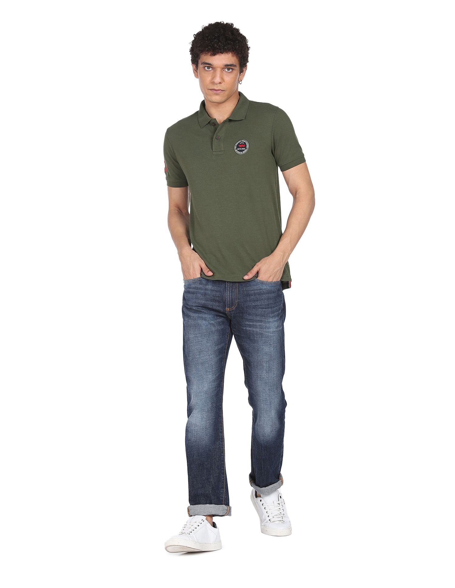 Flying Machine Printed Collar Applique Logo Polo Shirt