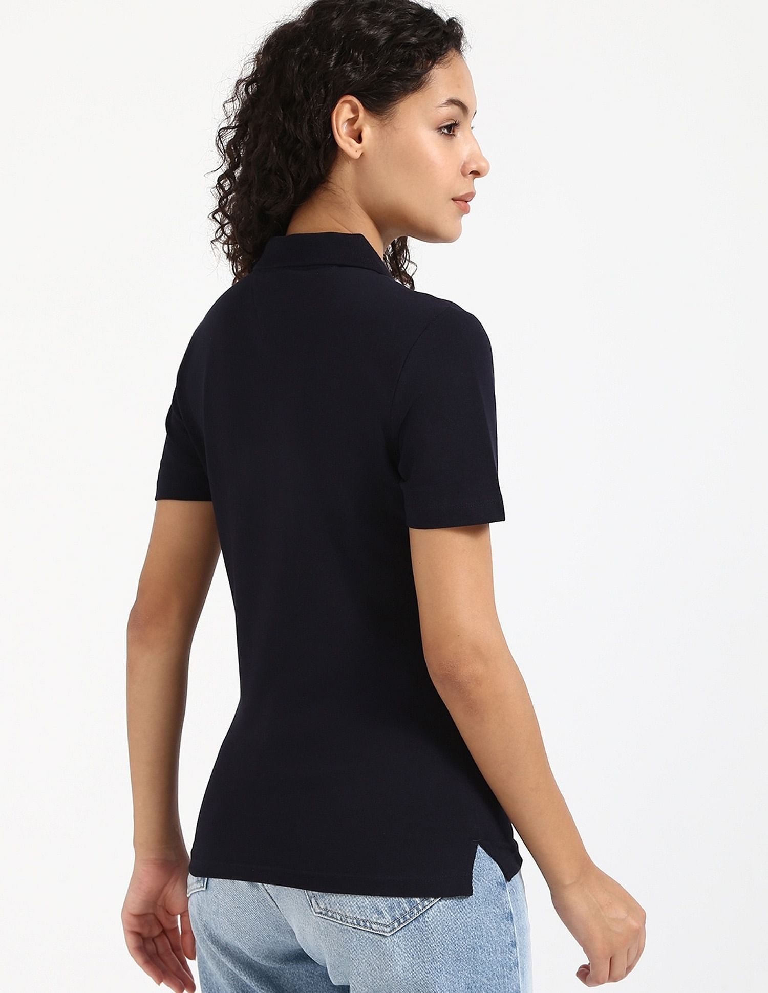 Tommy Hilfiger Womens Blue Solid Polo Shirt