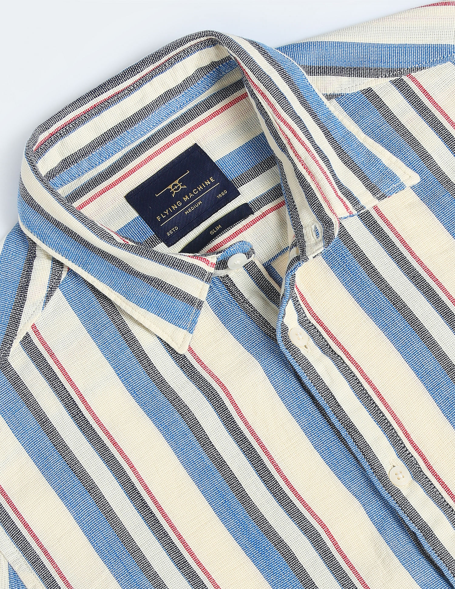 Flying Machine Slub Striped Dobby Shirt
