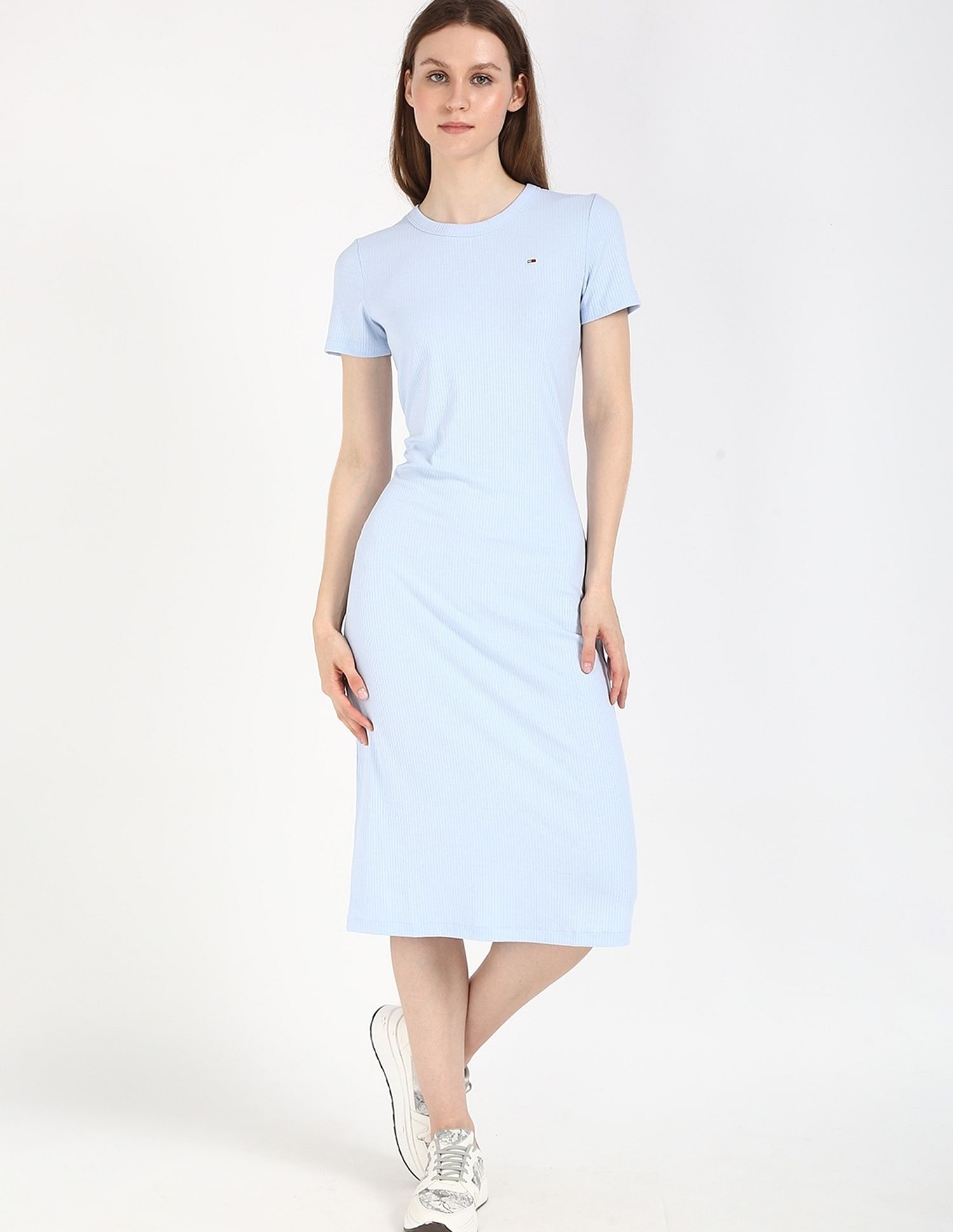 Tommy Hilfiger Cotton Crew Neck Midi Dress