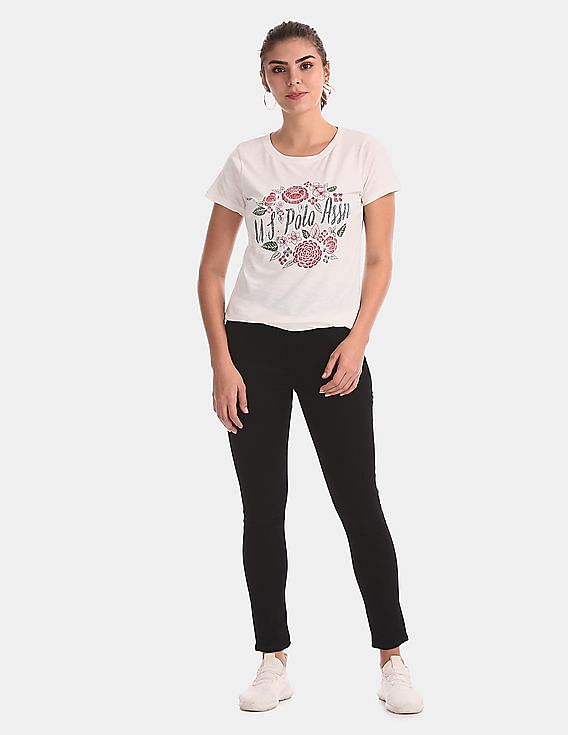 U.S. Polo Assn. Women Brand Print Cotton T-Shirt