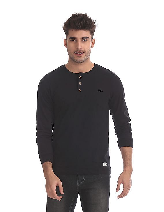 Flying Machine Solid Henley T-Shirt