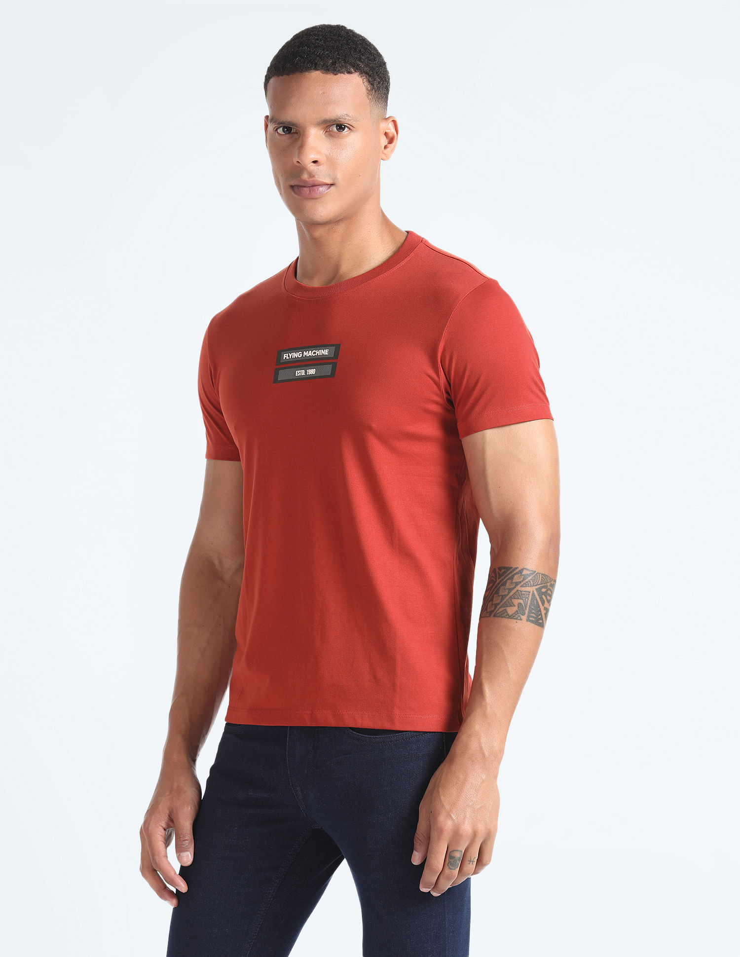 Flying Machine Silicone Print Crew Neck T-Shirt