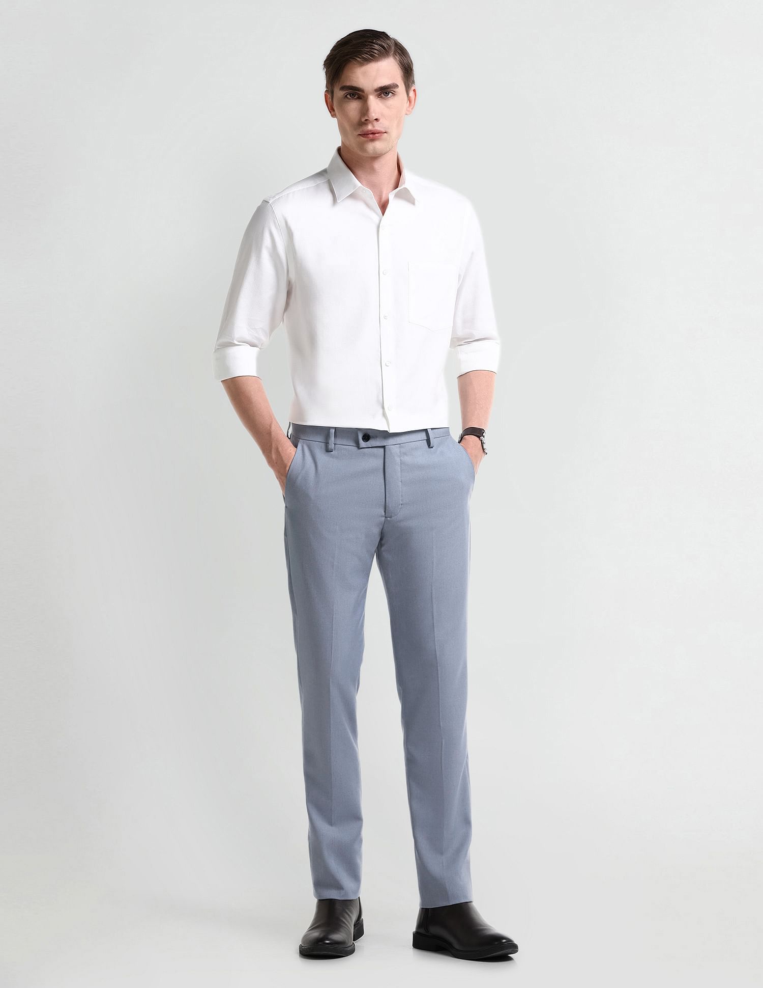 Arrow Slim Fit Self-Design Trousers