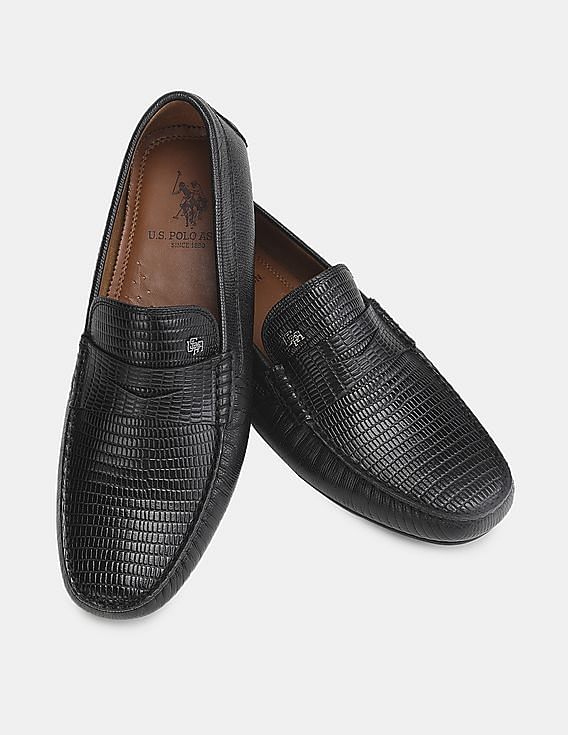 U.S. Polo Assn. Men Black Penny Strap Textured Zade Loafers