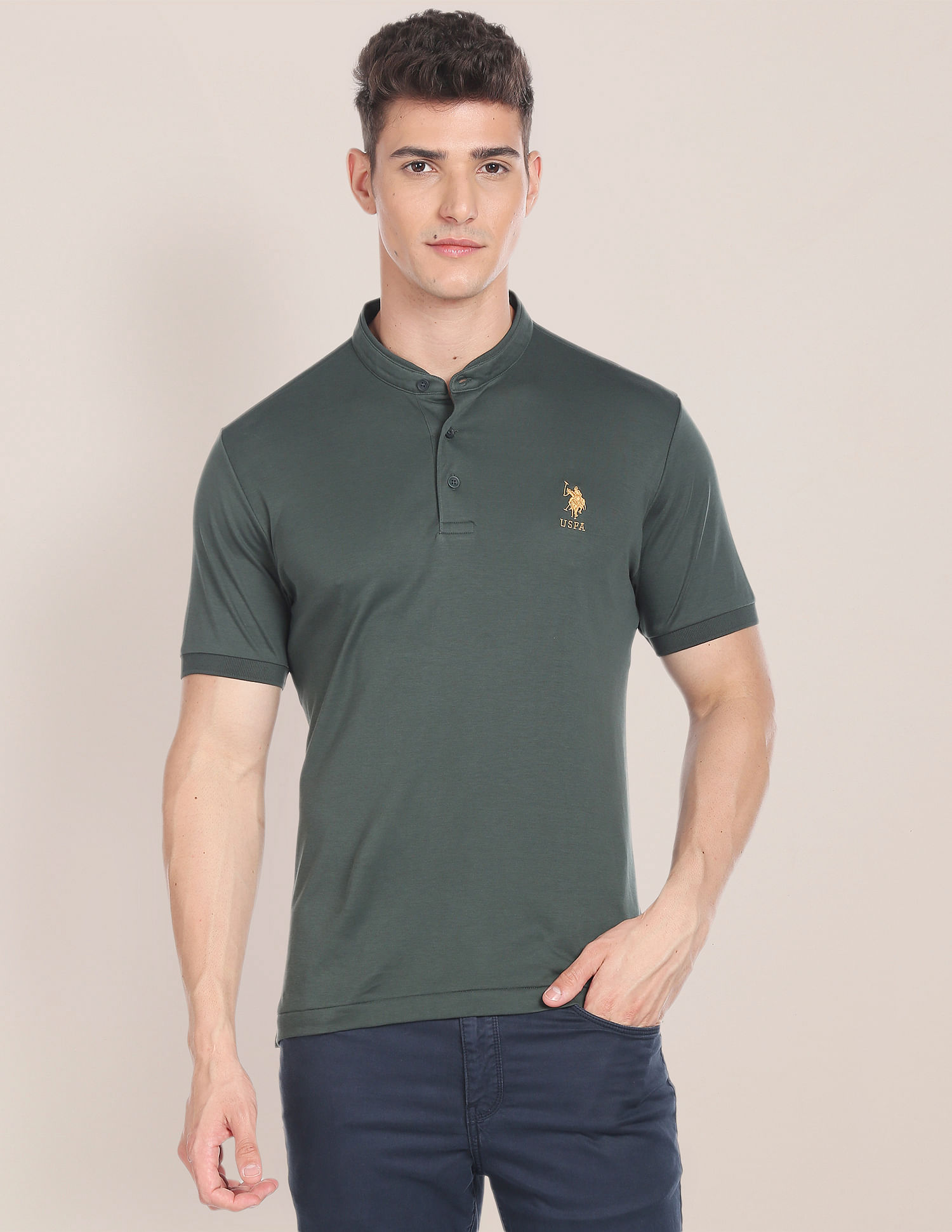 U.S. Polo Assn. Mandarin Collar Luxury Polo Shirt