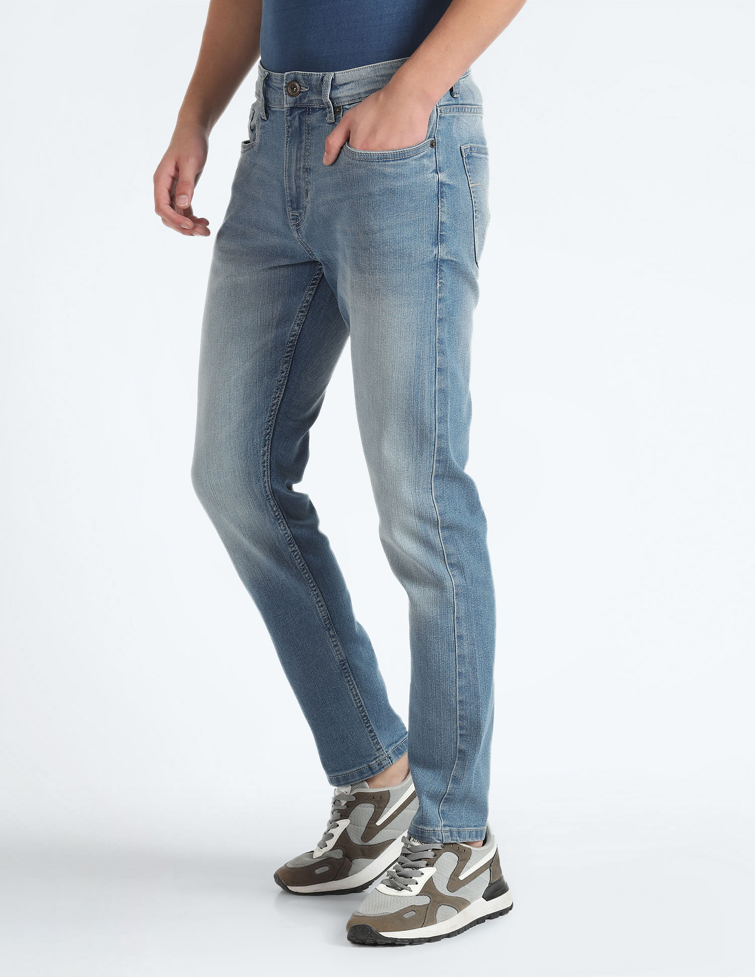 Flying Machine Stone Wash Slash Slim Tapered Fit Jeans