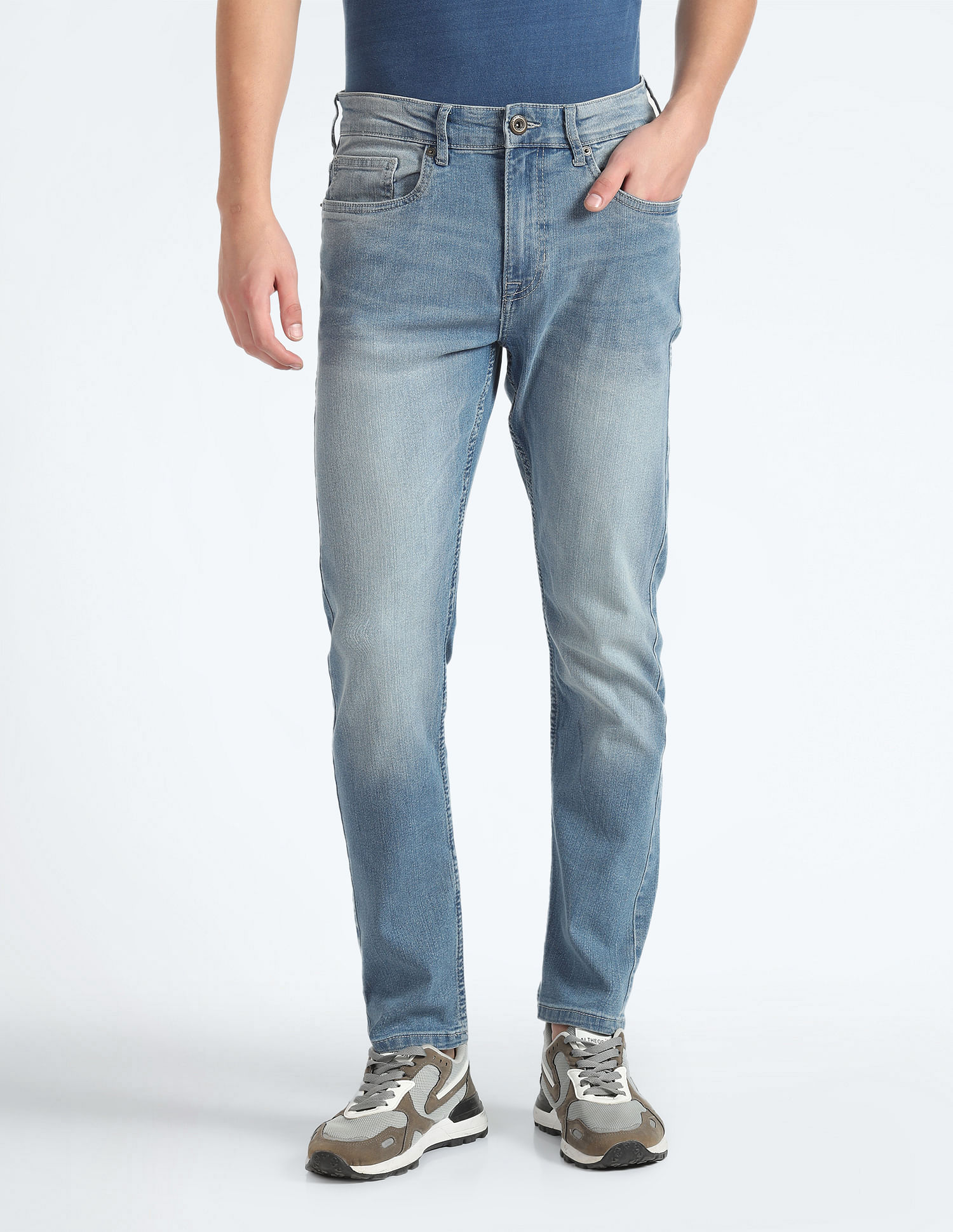Flying Machine Stone Wash Slash Slim Tapered Fit Jeans