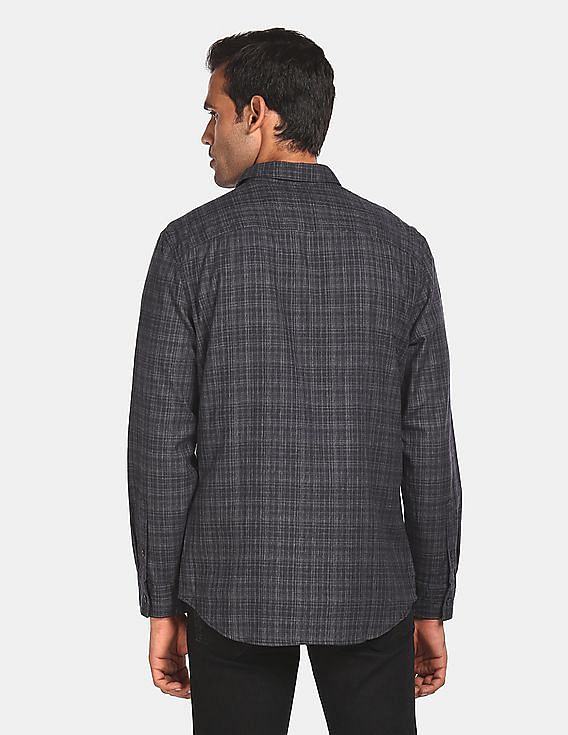 Calvin Klein Men Black Double Pocket Check Casual Shirt