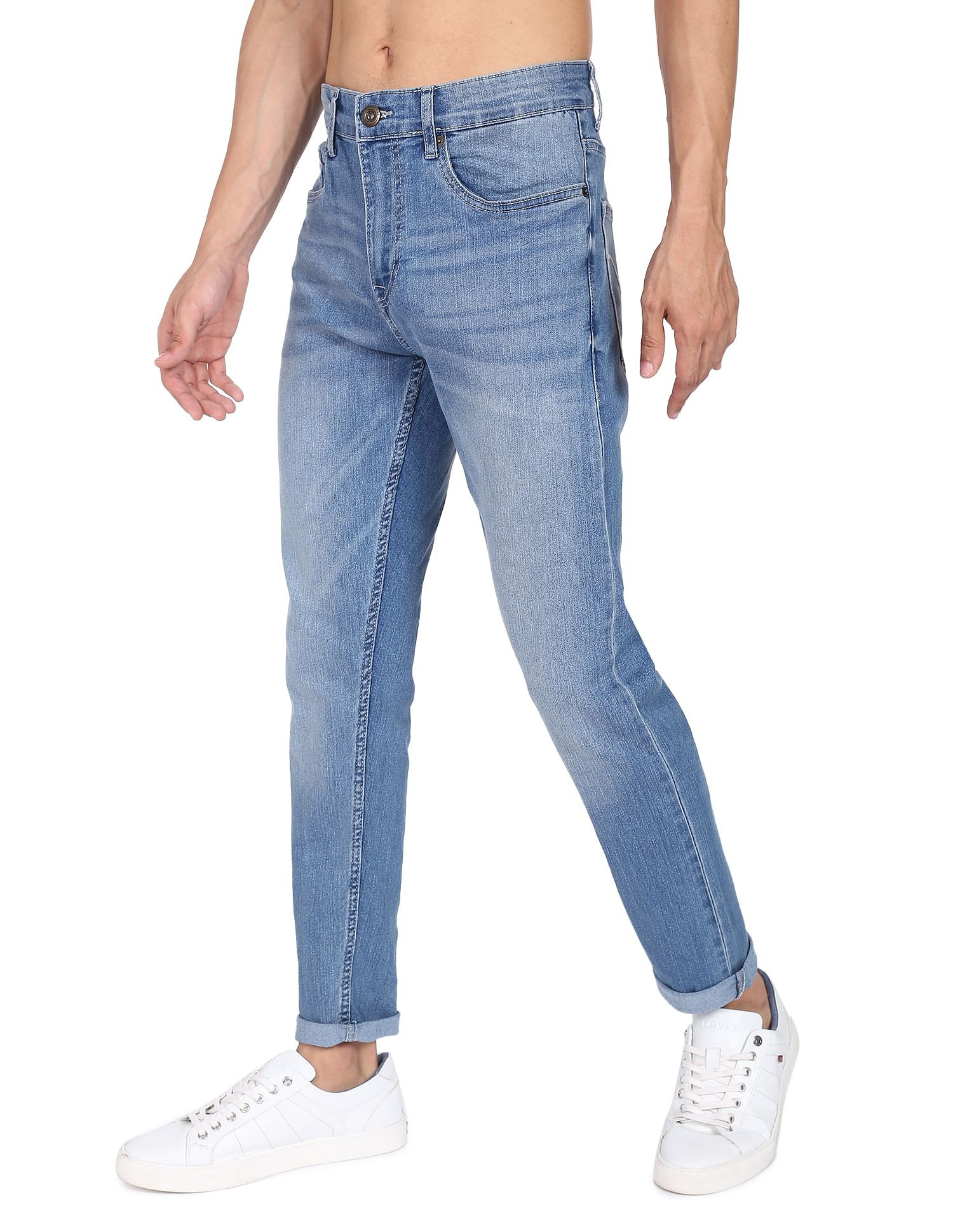 Flying Machine Stone Wash Slash Slim Tapered Fit Jeans