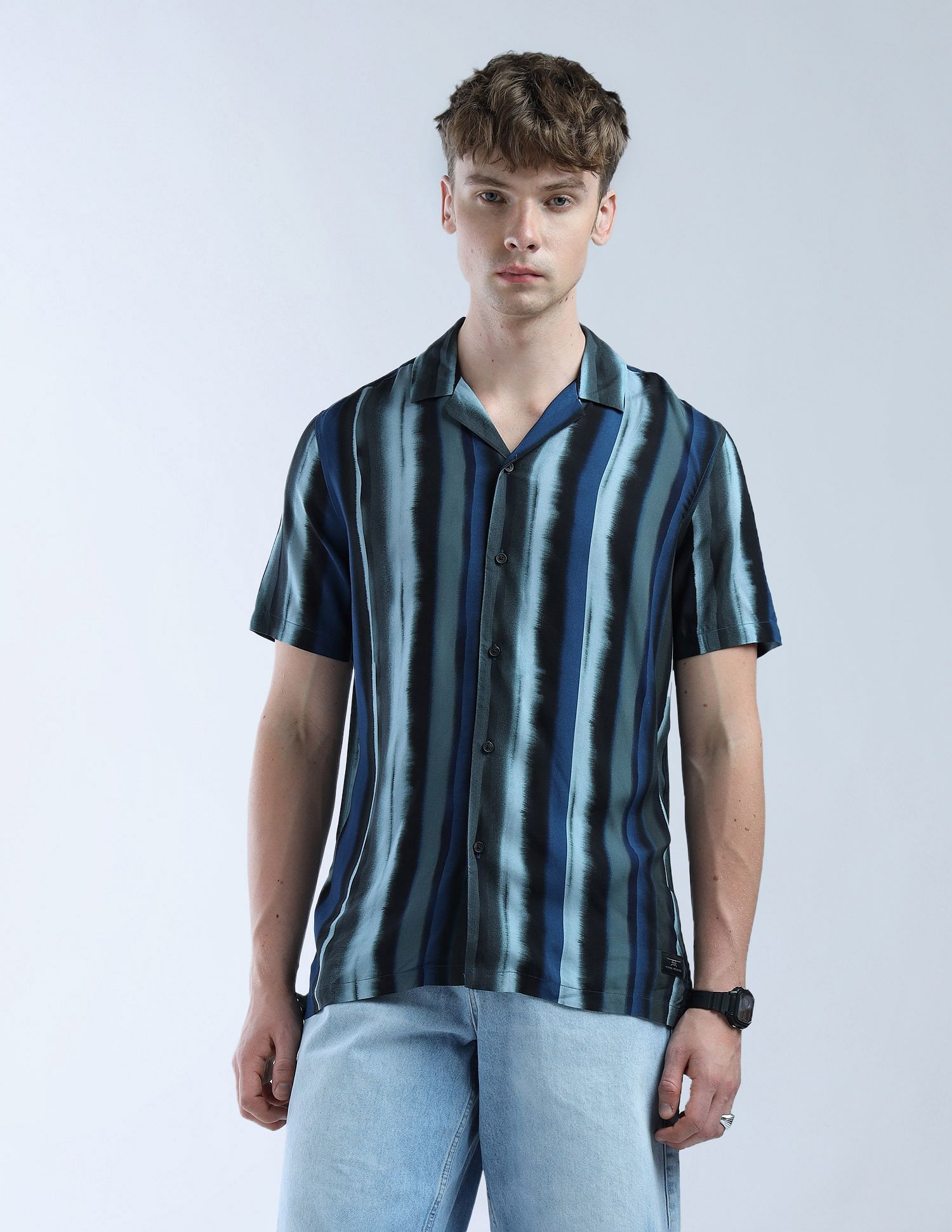 Flying Machine Regular Vertical Striped Digitopia Shirt