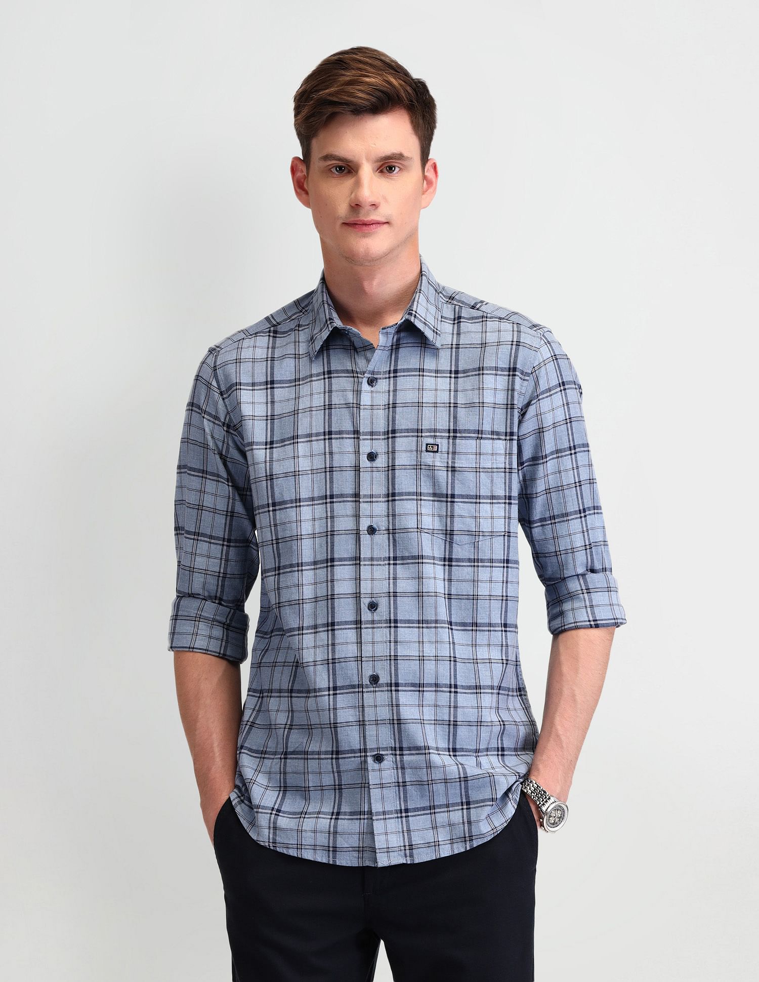 Arrow Sport Grid Tattersall Checks Cotton Shirt