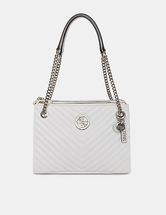 Buy GUESS Women White Quilted Blakely Status Luxe Satchel Bag 