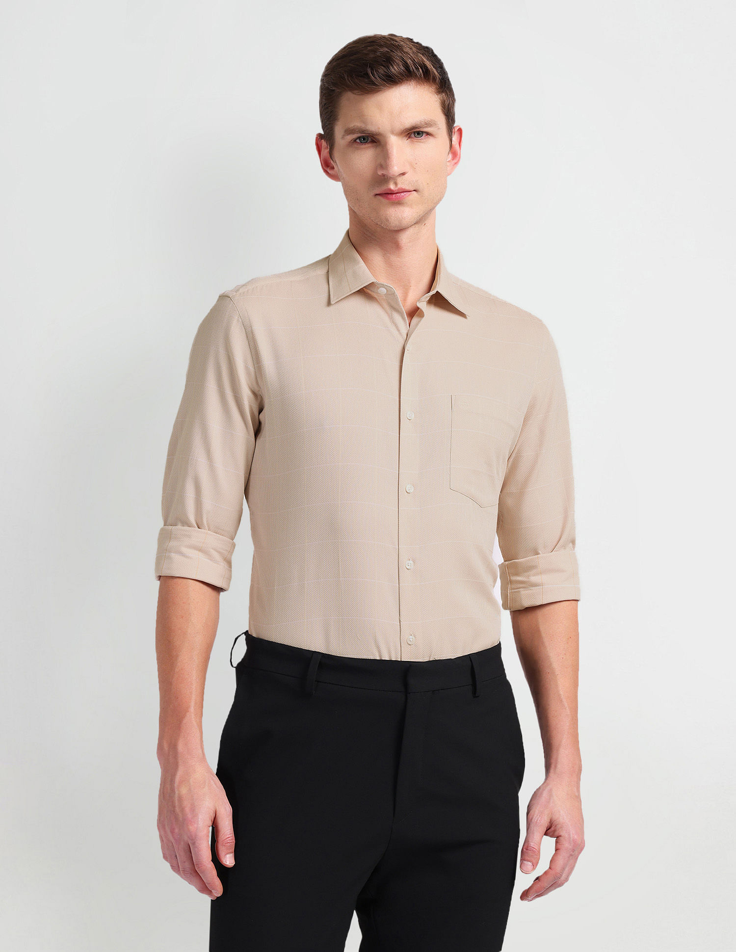 Arrow Cutaway Collar Windowpane Check Shirt
