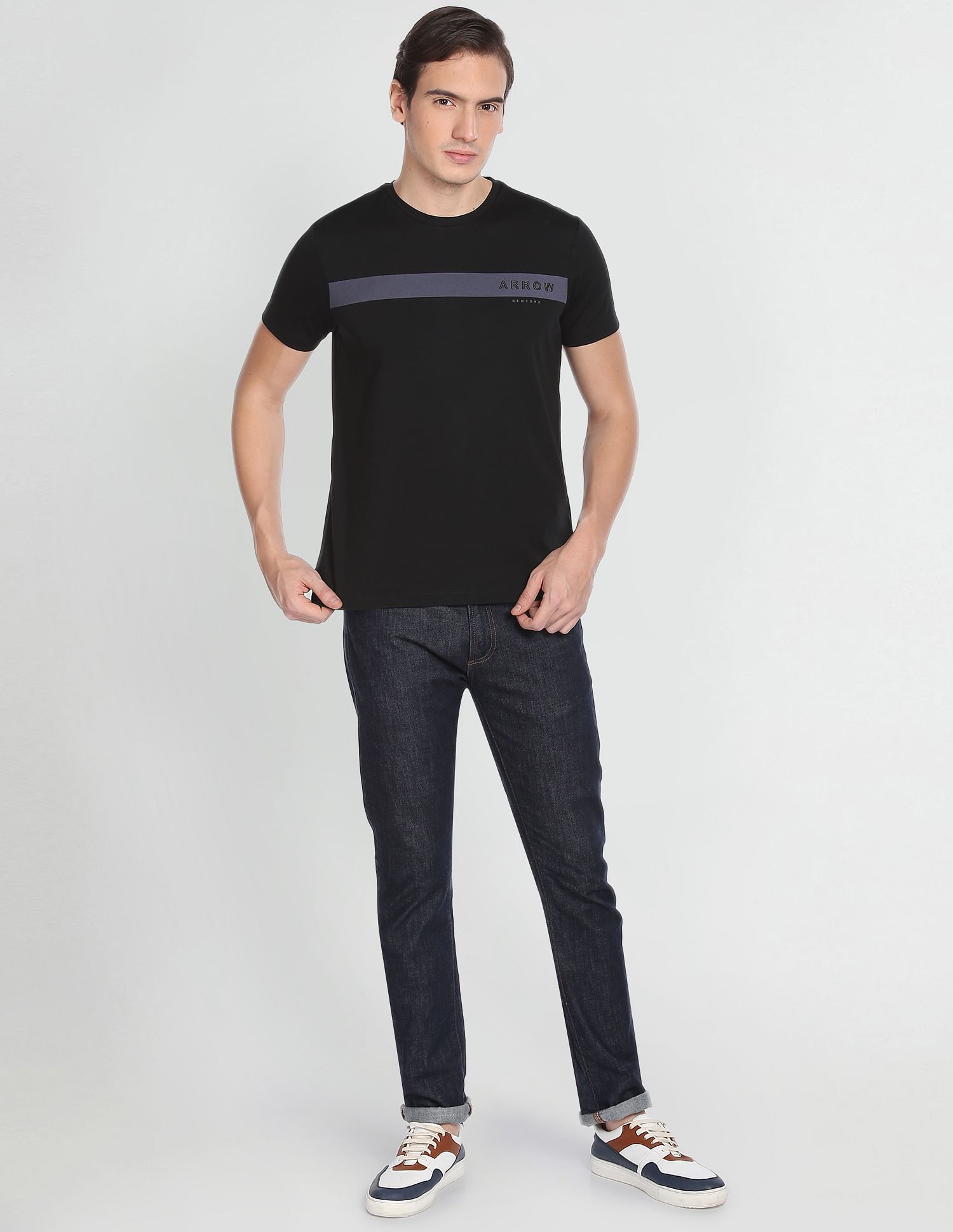 Arrow Newyork Engineered Stripe Logo Premium T-Shirt