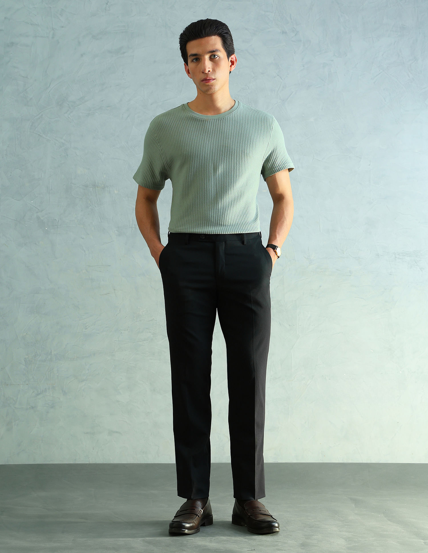 Arrow Solid Slim Fit Formal Trousers